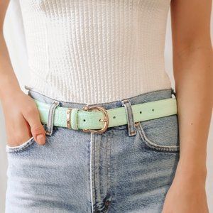 Go All In Mint Green and Gold Crocodile-Embossed Belt
